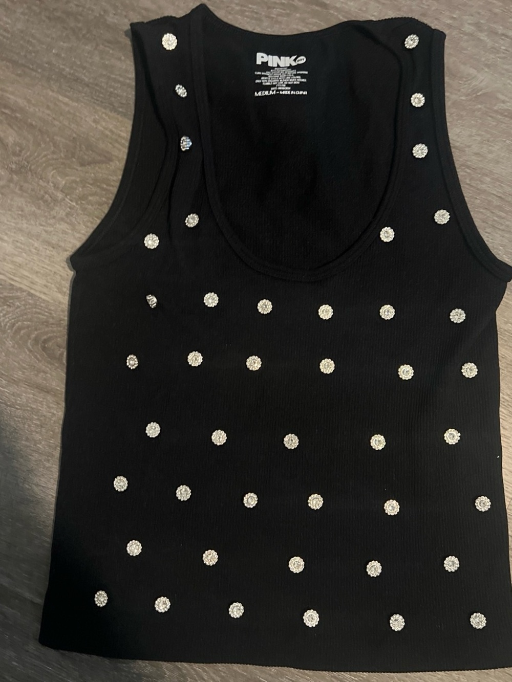Pinko Black Tank Top with Crystal Studs